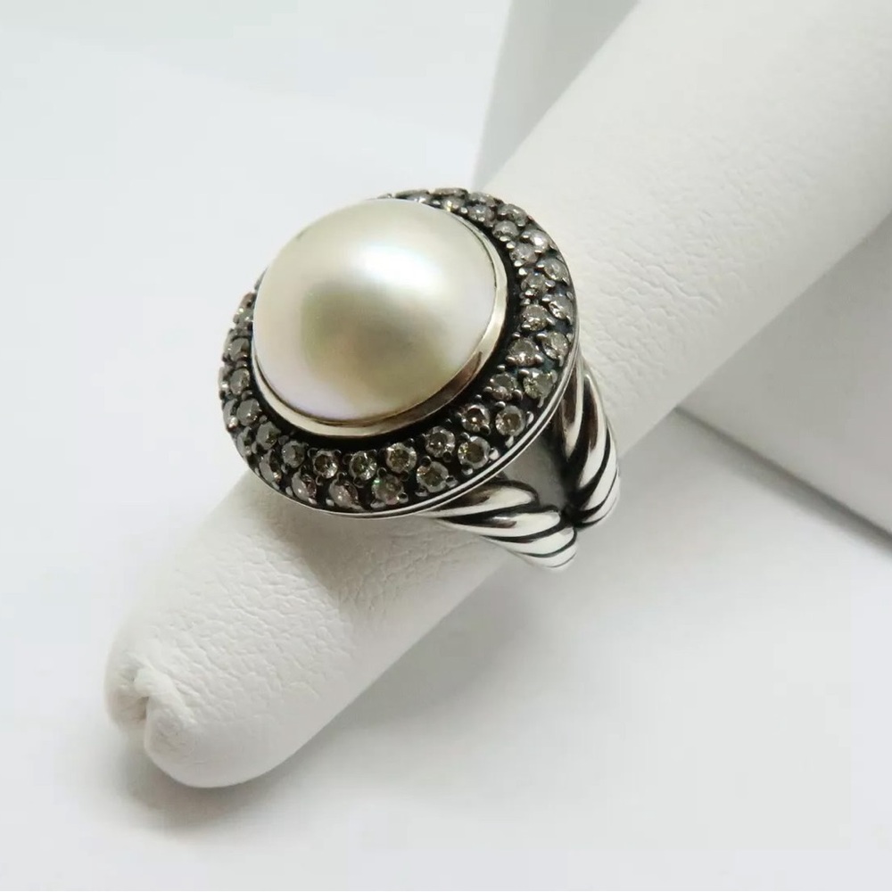 David Yurman Silver White Pearl Diamond Ring with Intricate Design🌸🔥🥰🔥🔥 - Picture 2 of 4